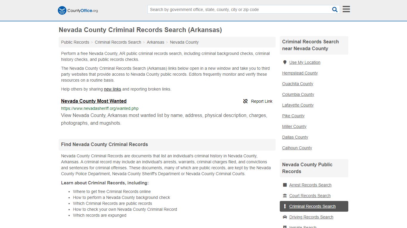 Nevada County Criminal Records Search (Arkansas) - County Office