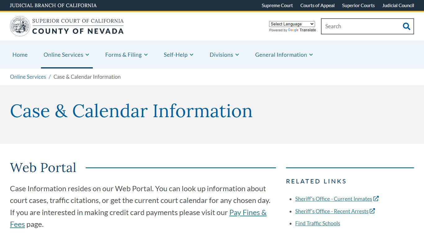 Case & Calendar Information - County of Nevada